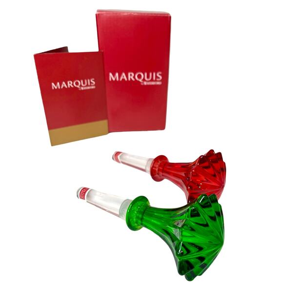 NEW Waterford Marquis Set (2) CRYSTALLINE BOTTLE STOPPERS Red Green 5" Brookside - Picture 2 of 9